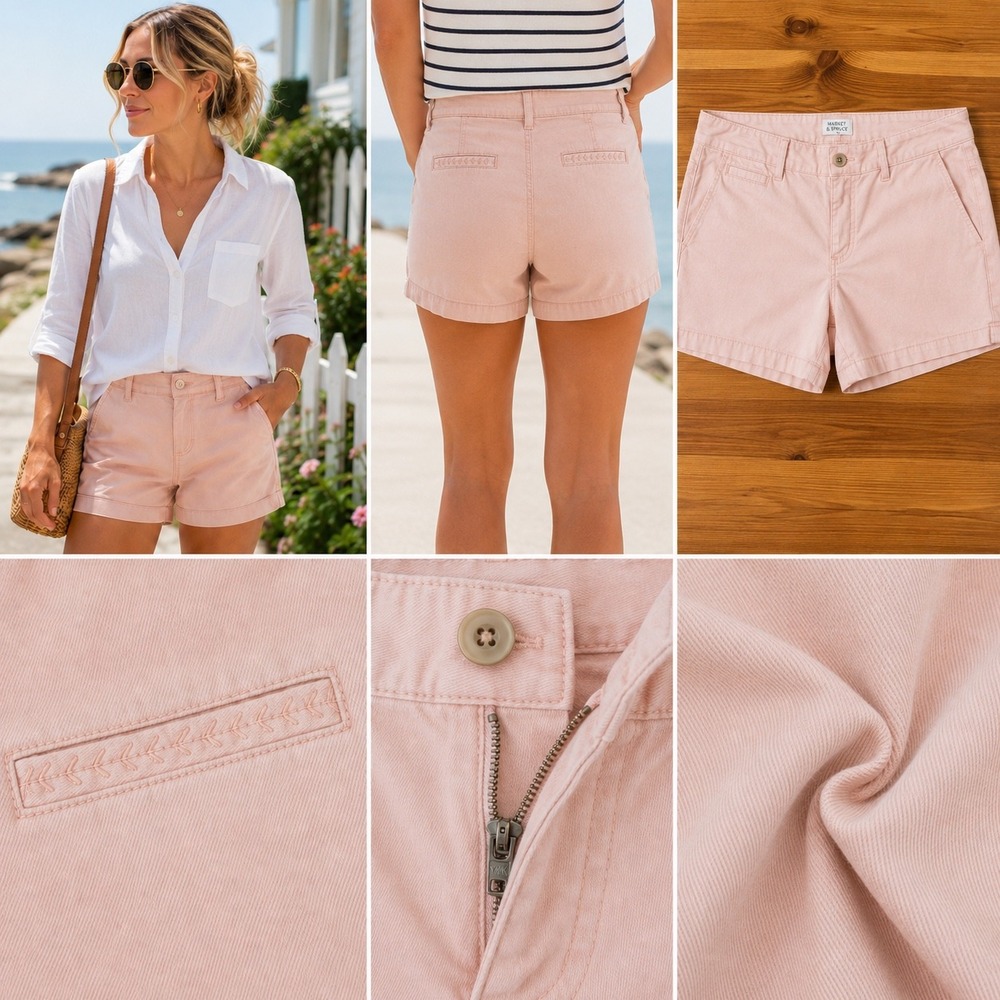 Market & Spruce Blush Pink Cotton Blend Shorts Size 8 Mid Rise Stretch Preppy